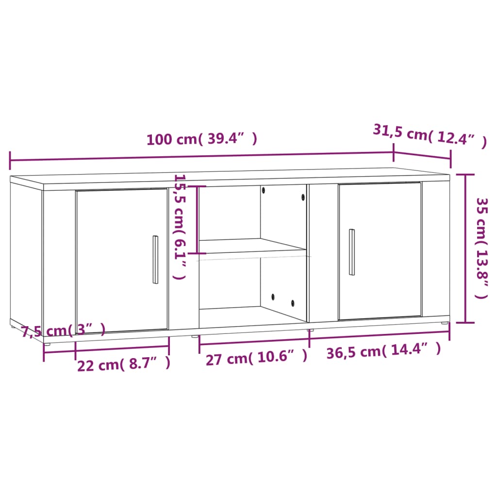Comodă TV, gri sonoma, 100x31,5x35 cm, lemn prelucrat GartenMobel Dekor