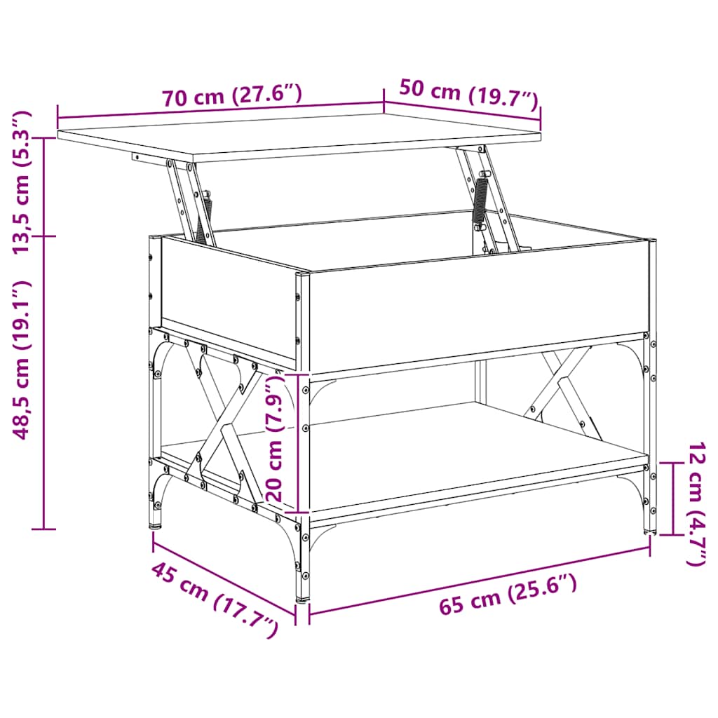 Măsuță de cafea, 70x50x50 cm, lemn prelucrat și metal GartenMobel Dekor