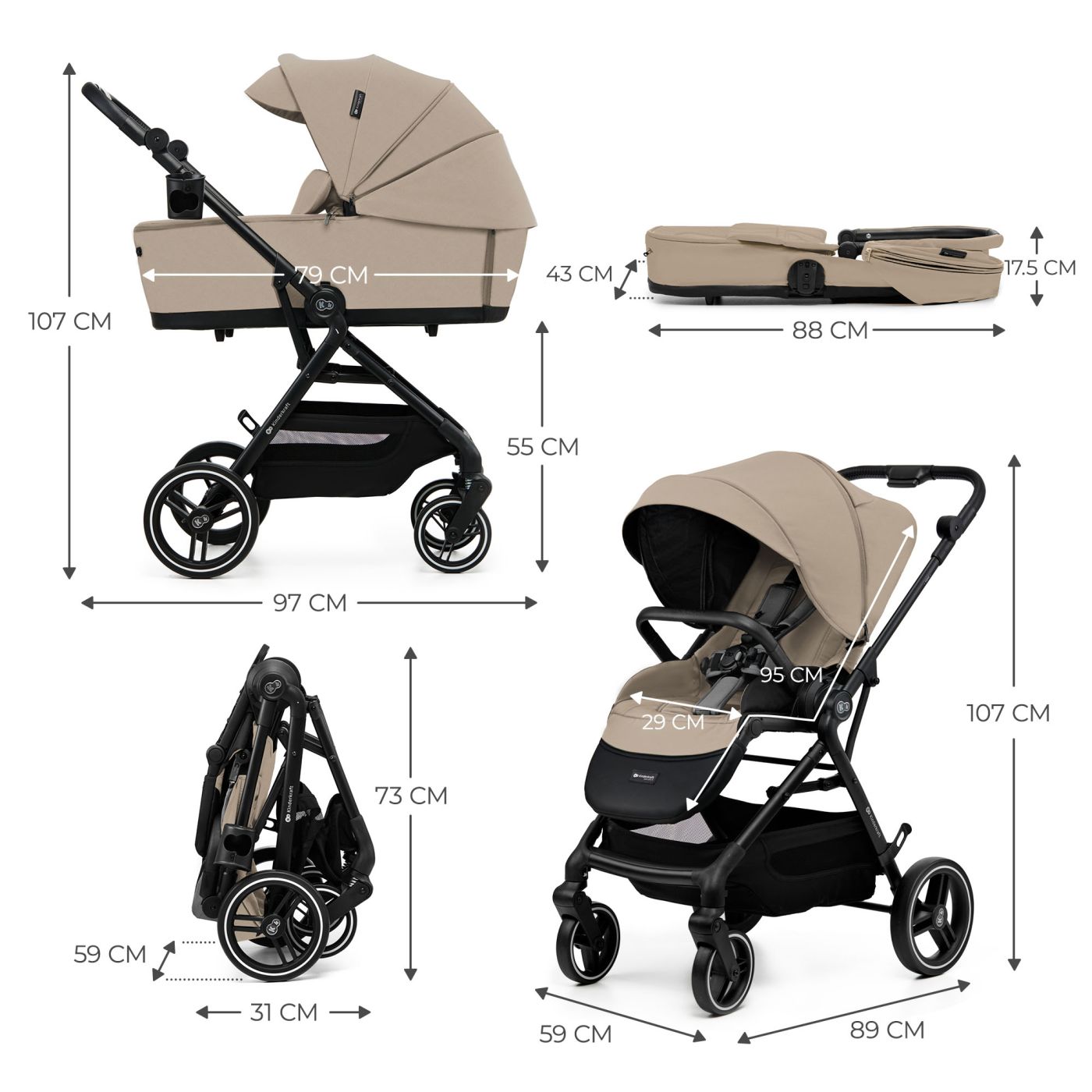 CARUCIOR KINDERKRAFT YOXI 2IN1, SAND BEIGE SuperHeroes ToysZone