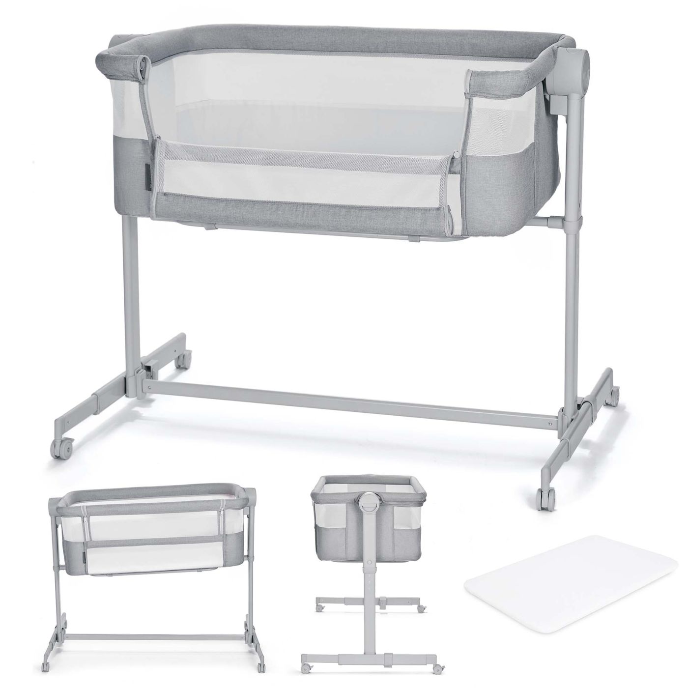 PATUT CO-SLEEPER KINDERKRAFT NESTE UP, FULL LIGHT GREY SuperHeroes ToysZone