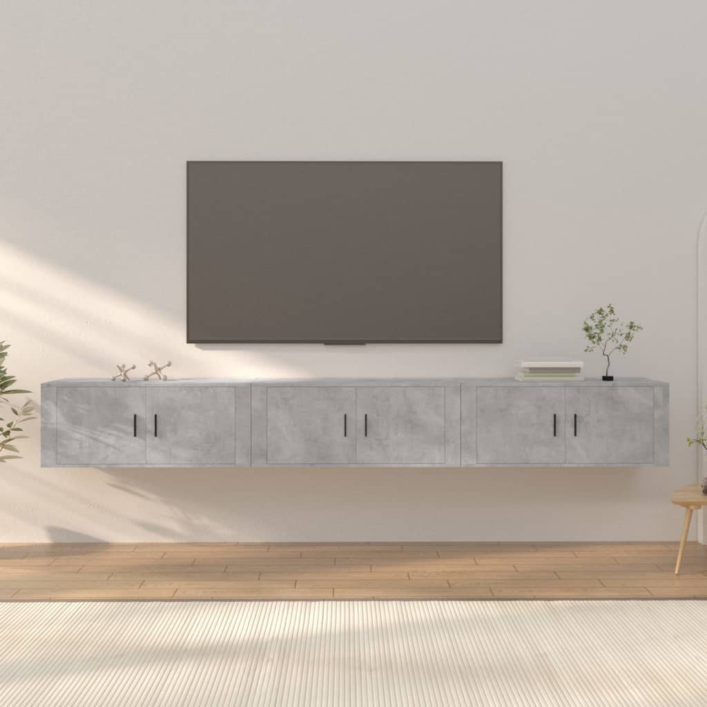 Dulapuri TV montate pe perete, 3 buc., gri beton, 100x34,5x40cm GartenMobel Dekor