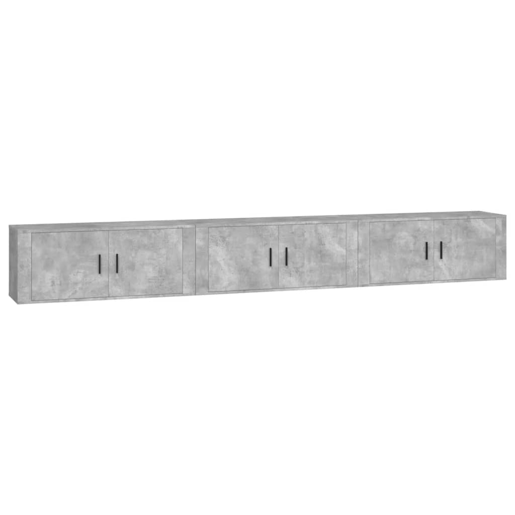 Dulapuri TV montate pe perete, 3 buc., gri beton, 100x34,5x40cm GartenMobel Dekor