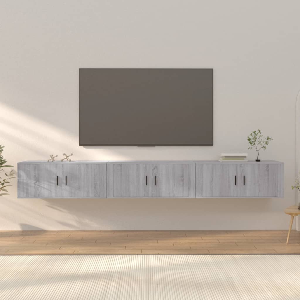 Dulapuri TV montate pe perete 3 buc. gri sonoma 100x34,5x40 cm GartenMobel Dekor