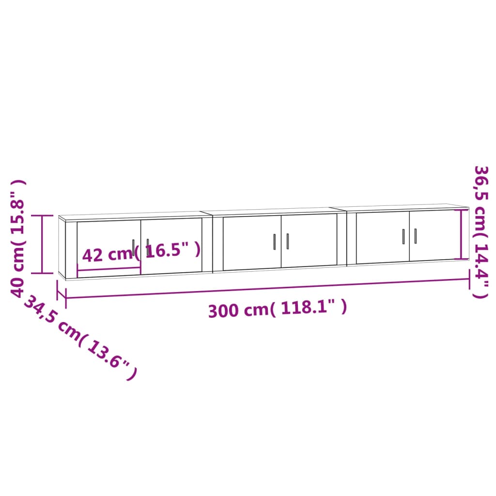 Dulapuri TV montate pe perete 3 buc. gri sonoma 100x34,5x40 cm GartenMobel Dekor