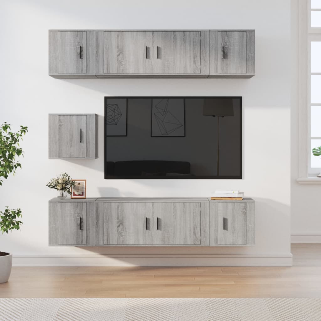 Set comode TV, 7 piese, gri sonoma, lemn compozit GartenMobel Dekor