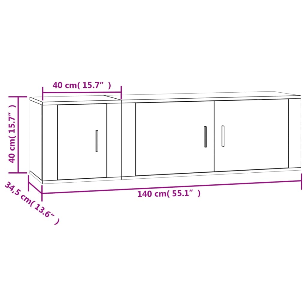 Set dulap TV, 2 piese, gri beton, lemn prelucrat GartenMobel Dekor