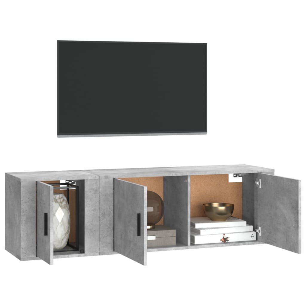 Set dulap TV, 2 piese, gri beton, lemn prelucrat GartenMobel Dekor