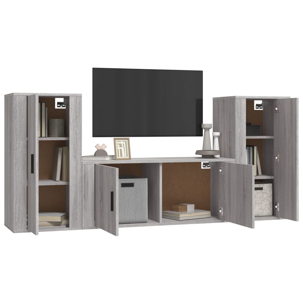 Set dulap TV, 3 piese, gri sonoma, lemn prelucrat GartenMobel Dekor