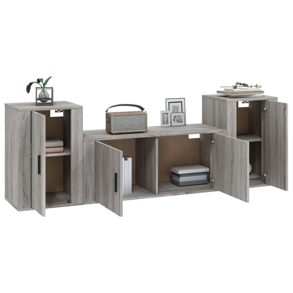 Set dulap TV, 3 piese, gri sonoma, lemn prelucrat GartenMobel Dekor