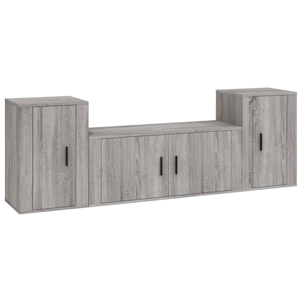 Set dulap TV, 3 piese, gri sonoma, lemn prelucrat GartenMobel Dekor