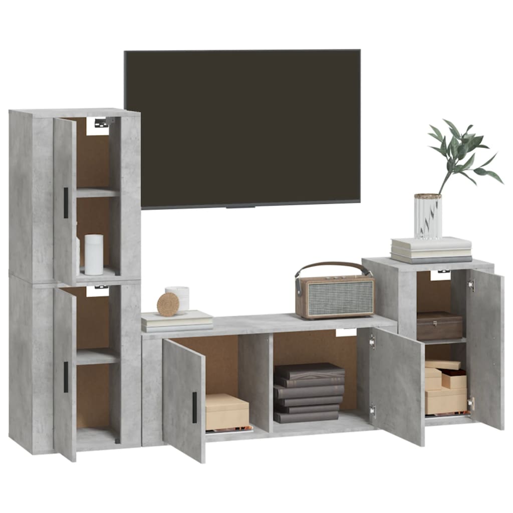Set dulap TV, 4 piese, gri beton, lemn prelucrat GartenMobel Dekor
