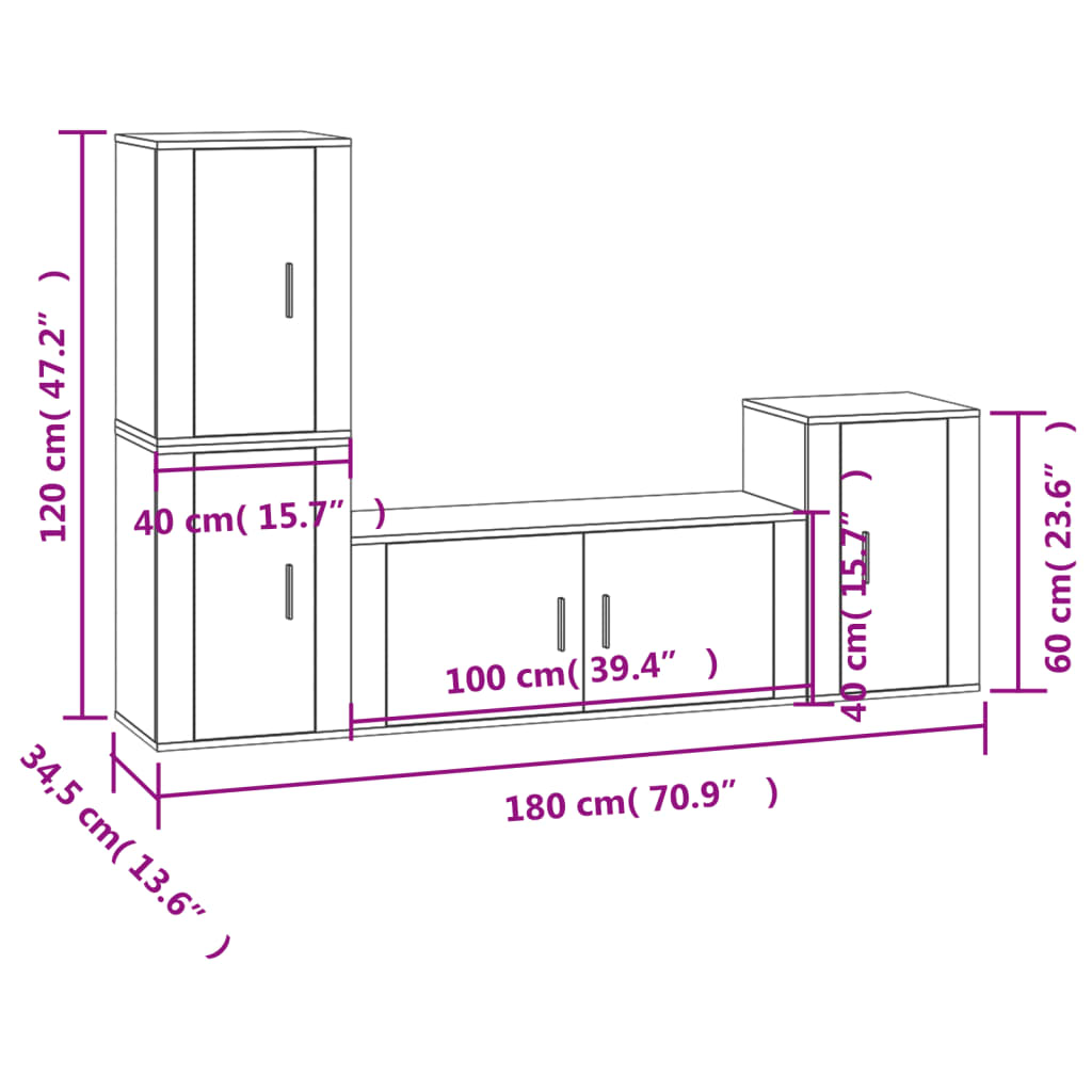 Set dulap TV, 4 piese, gri beton, lemn prelucrat GartenMobel Dekor