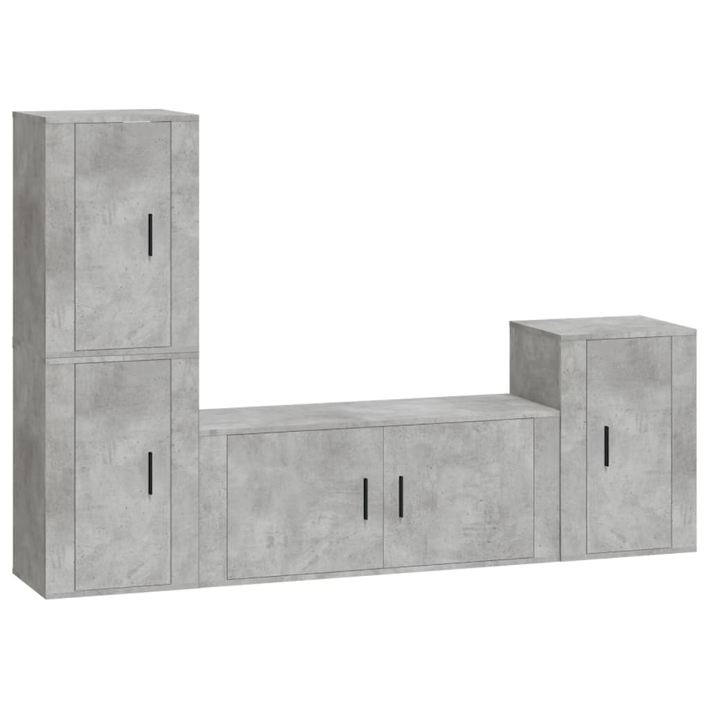 Set dulap TV, 4 piese, gri beton, lemn prelucrat GartenMobel Dekor