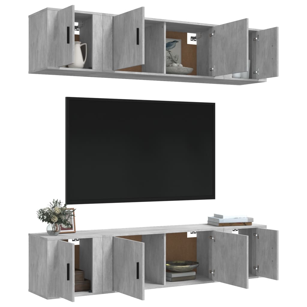Set dulap TV, 6 piese, gri beton, lemn prelucrat GartenMobel Dekor