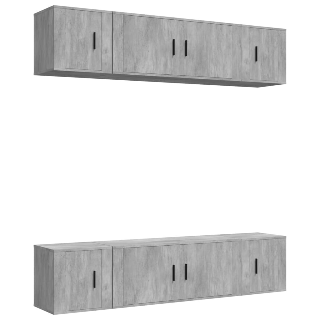 Set dulap TV, 6 piese, gri beton, lemn prelucrat GartenMobel Dekor