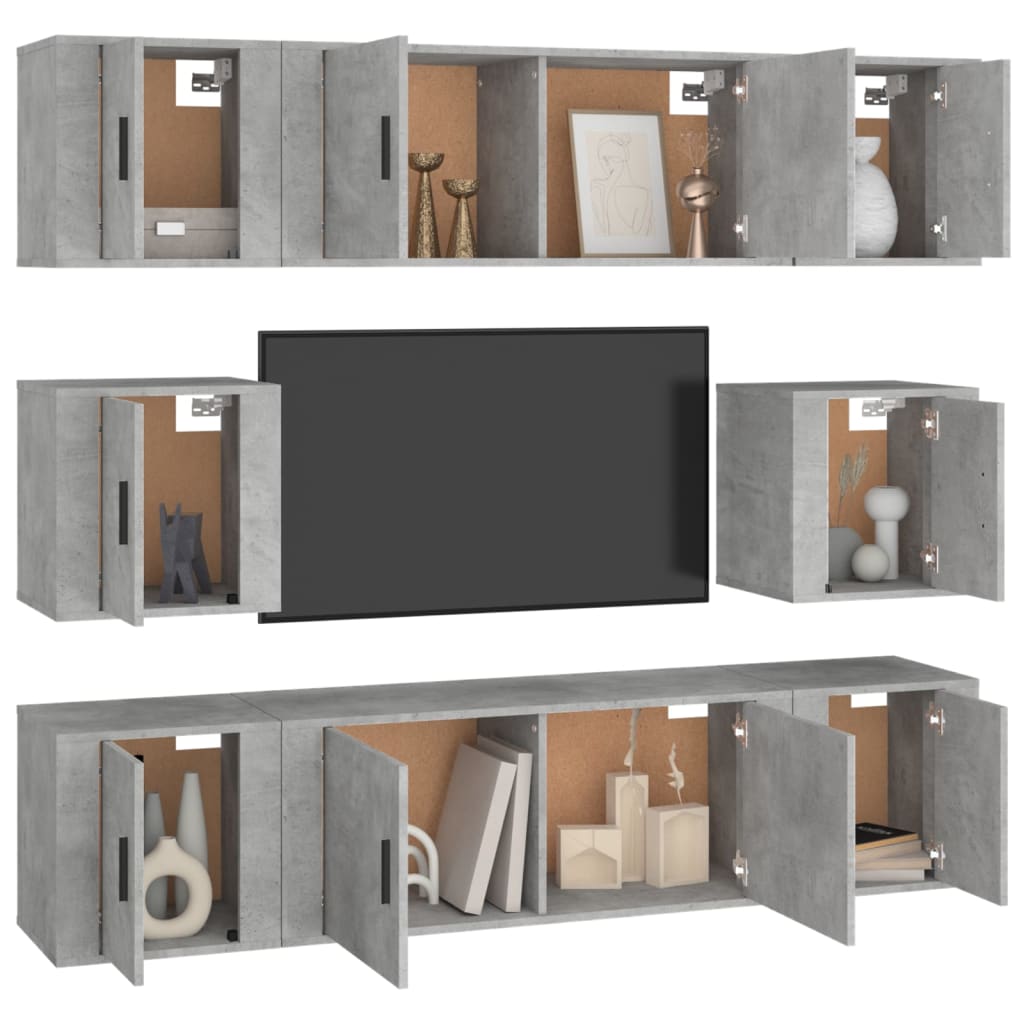 Set dulap TV, 8 piese, gri beton, lemn prelucrat GartenMobel Dekor
