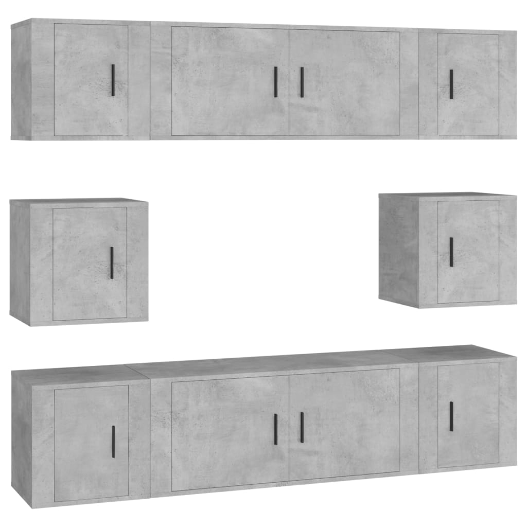 Set dulap TV, 8 piese, gri beton, lemn prelucrat GartenMobel Dekor