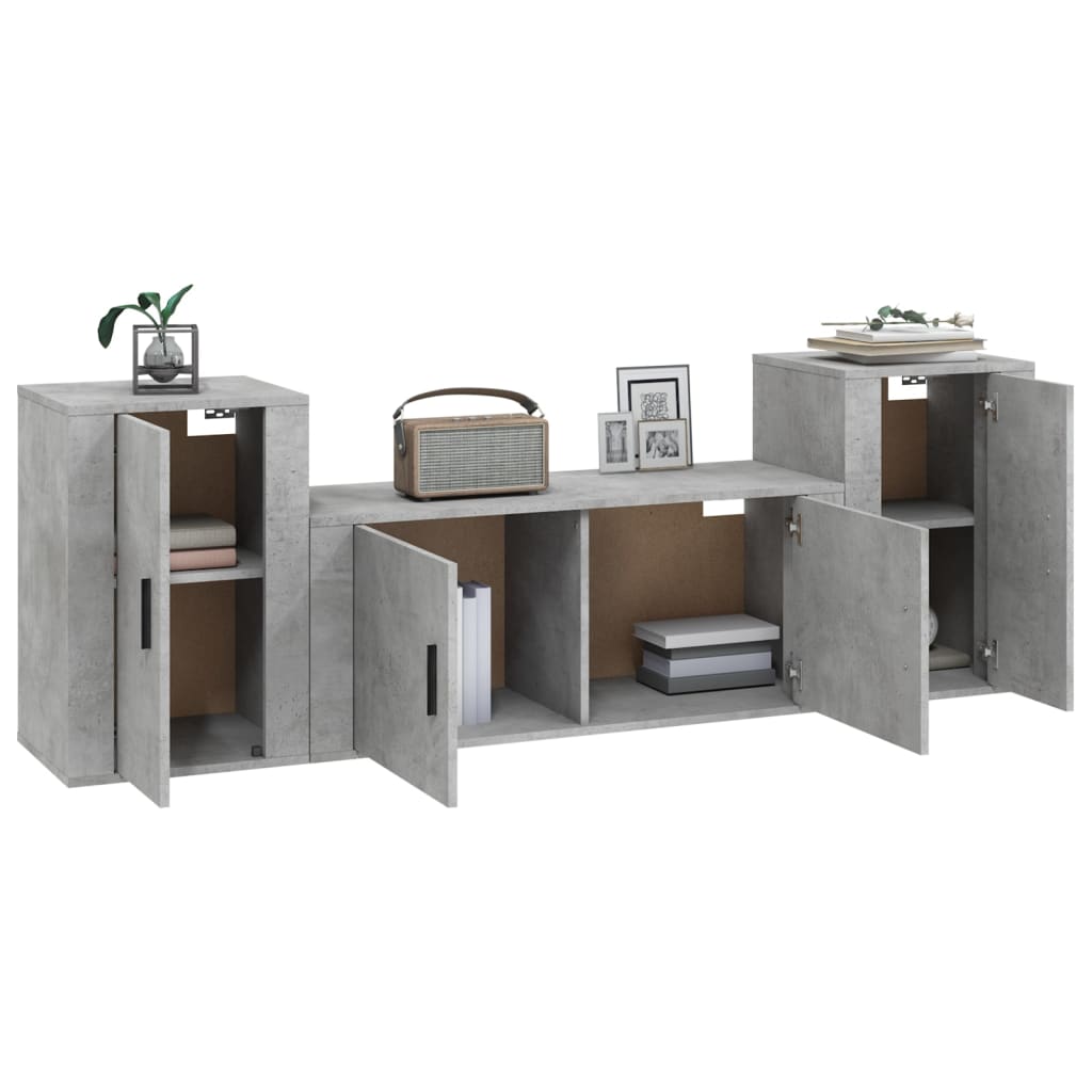 Set dulapuri TV, 3 piese, gri beton, lemn prelucrat GartenMobel Dekor