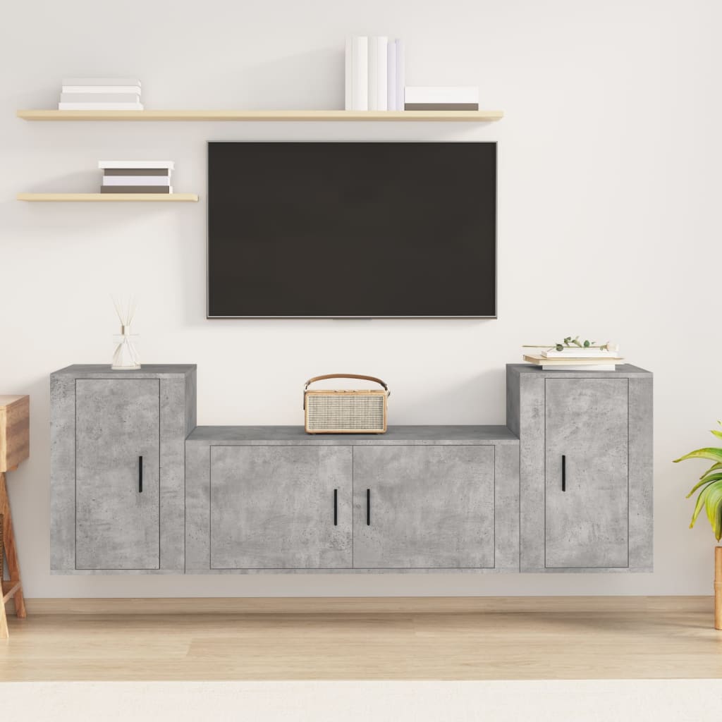 Set dulapuri TV, 3 piese, gri beton, lemn prelucrat GartenMobel Dekor