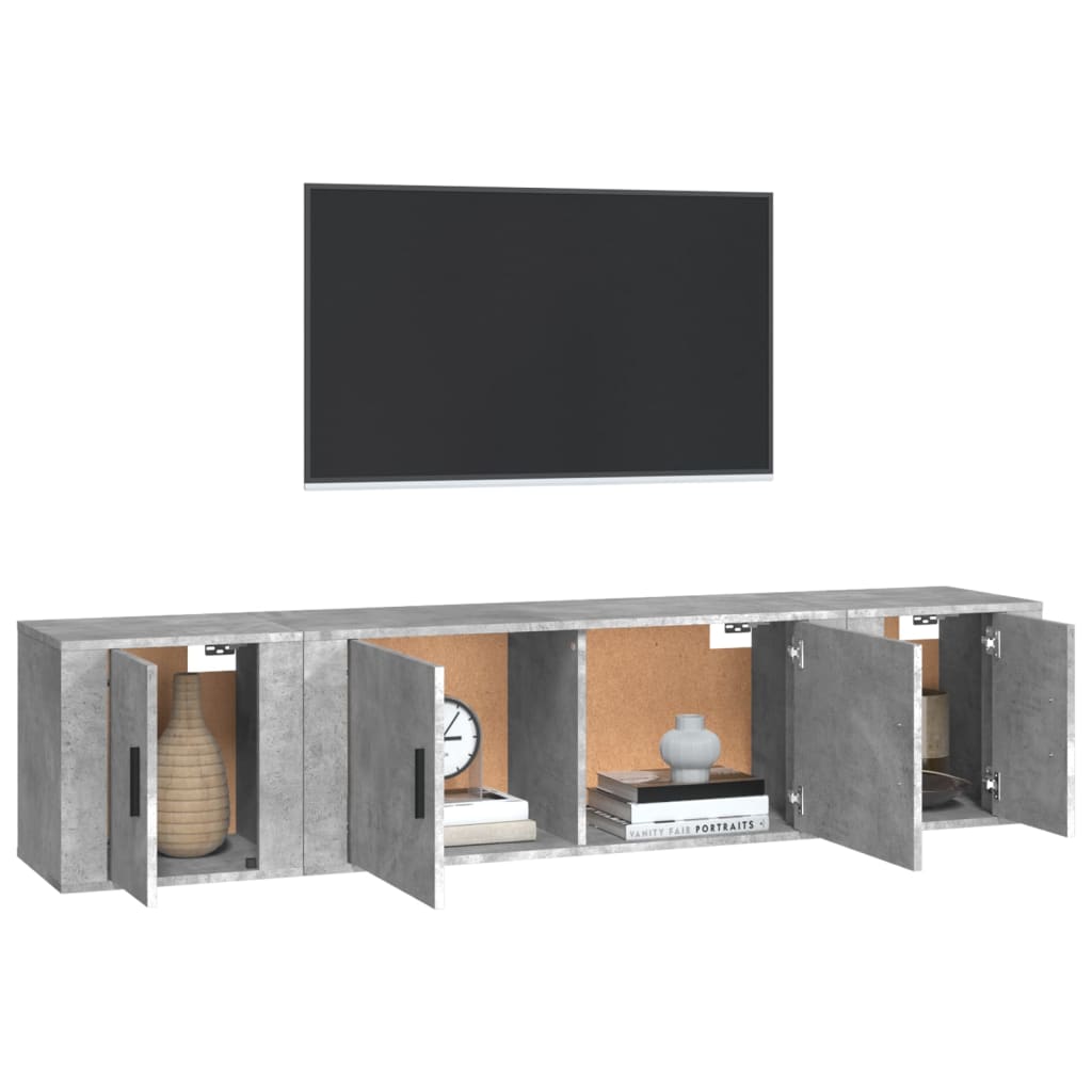 Set dulapuri TV, 3 piese, gri beton, lemn prelucrat GartenMobel Dekor