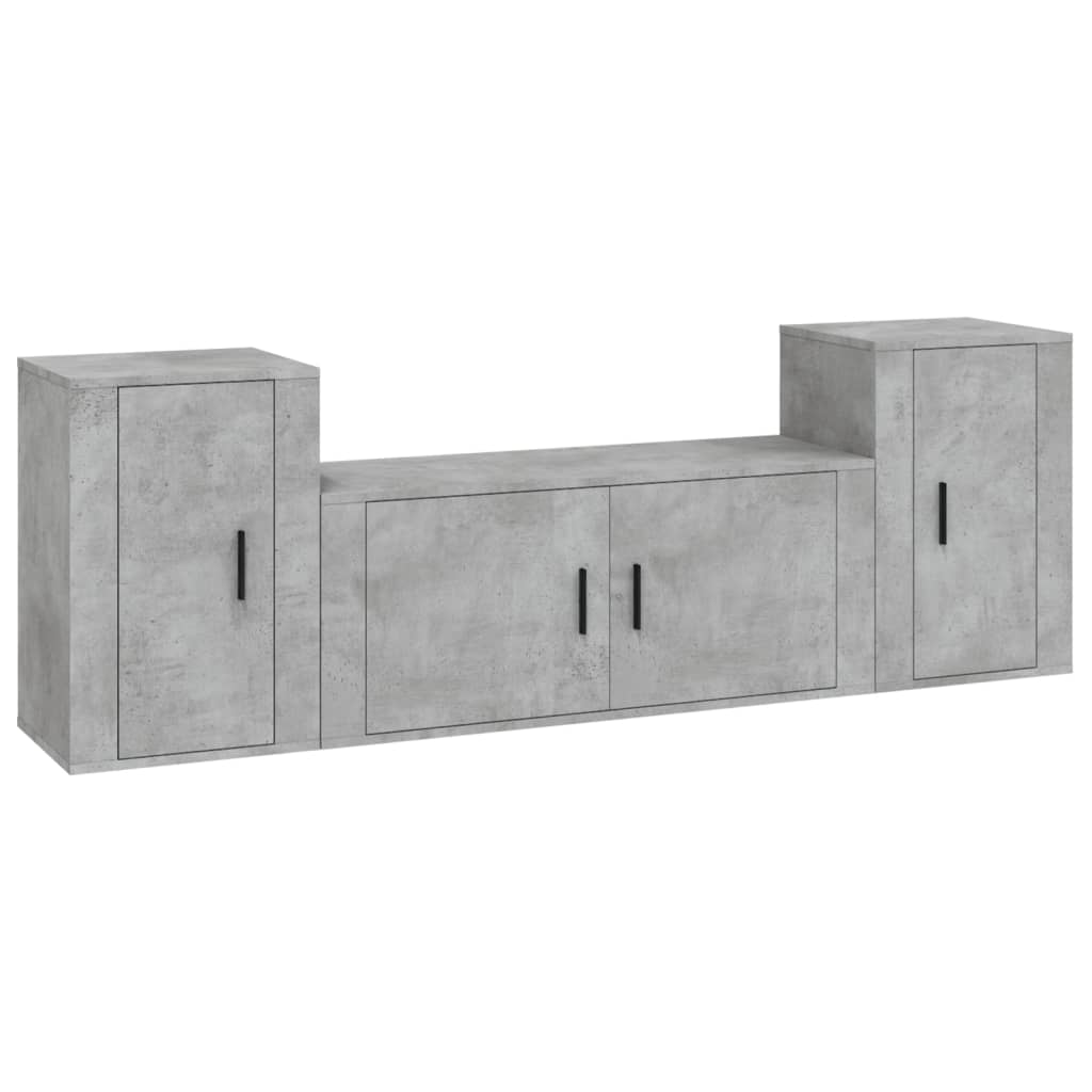 Set dulapuri TV, 3 piese, gri beton, lemn prelucrat GartenMobel Dekor