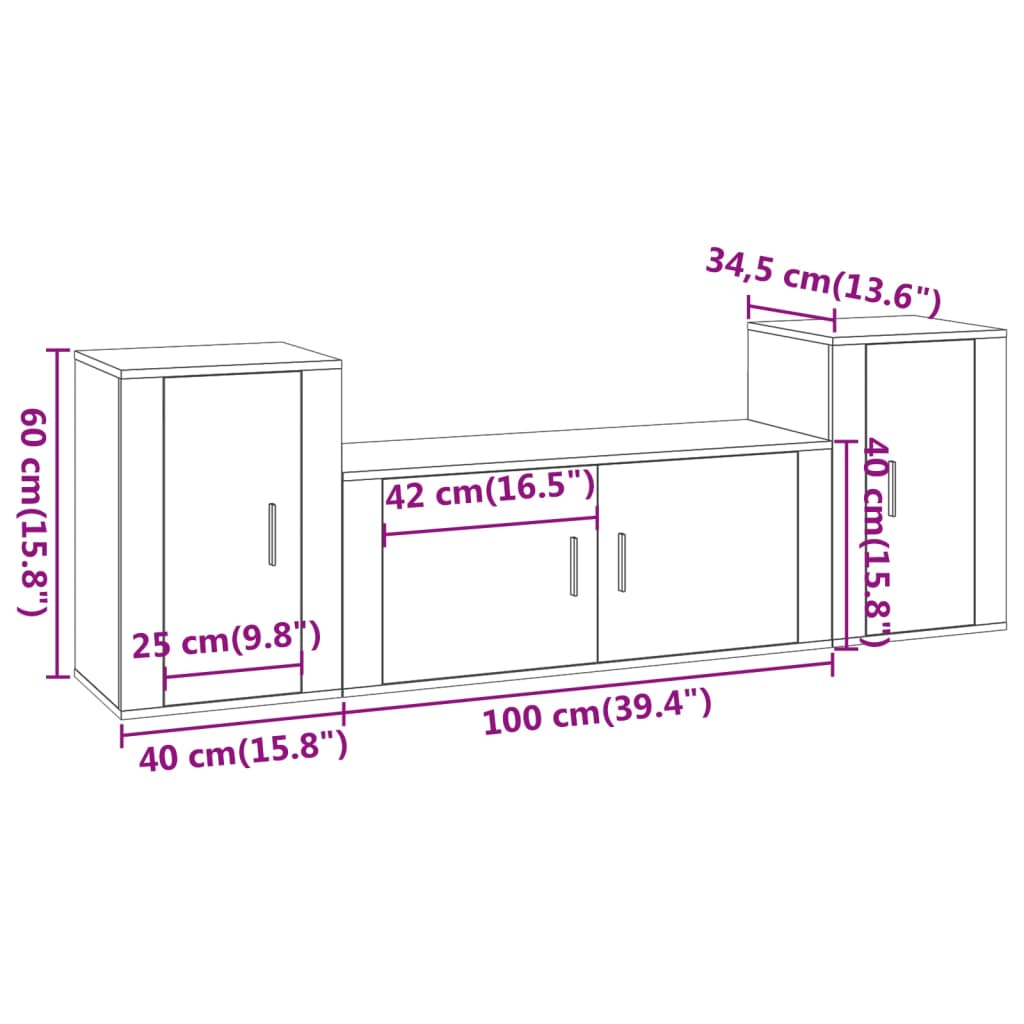 Set dulapuri TV, 3 piese, gri beton, lemn prelucrat GartenMobel Dekor