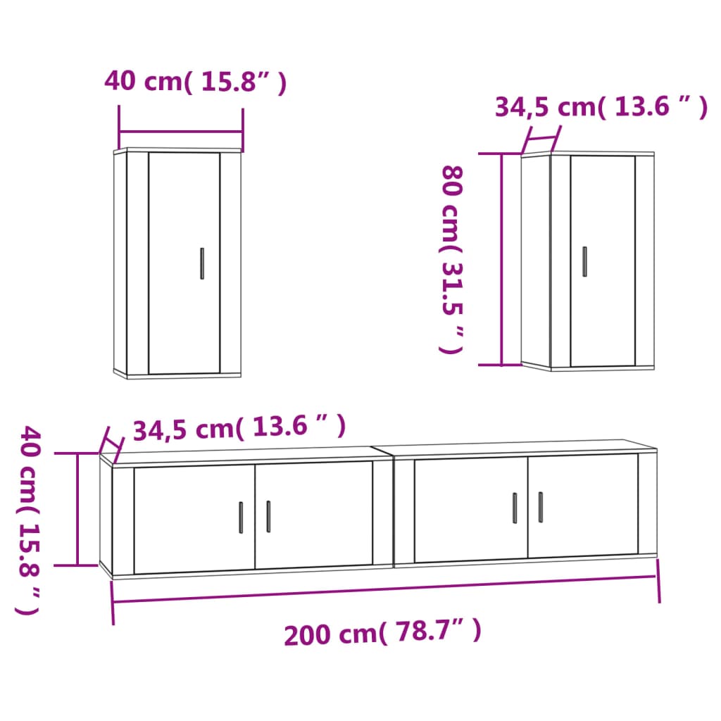 Set dulapuri TV, 4 piese, gri sonoma, lemn prelucrat GartenMobel Dekor