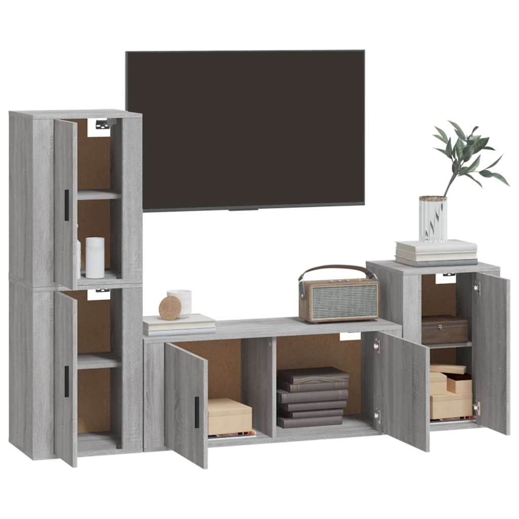 Set dulapuri TV, 4 piese, gri sonoma, lemn prelucrat GartenMobel Dekor