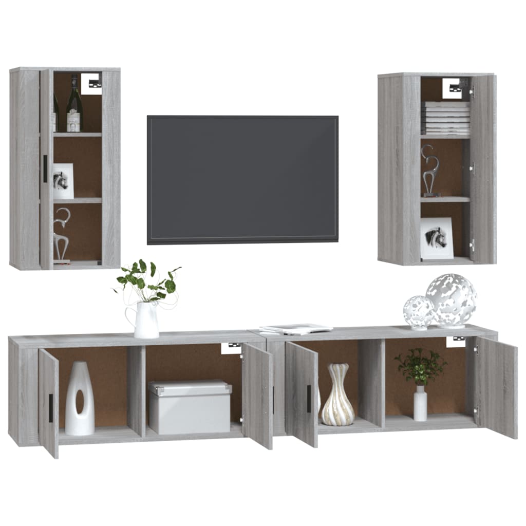 Set dulapuri TV, 4 piese, gri sonoma, lemn prelucrat GartenMobel Dekor