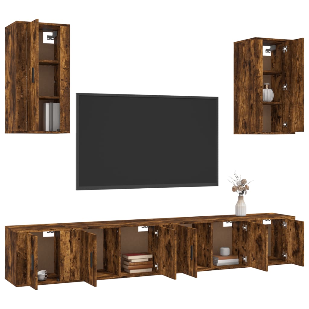 Set dulapuri TV, 6 piese, stejar fumuriu, lemn prelucrat GartenMobel Dekor