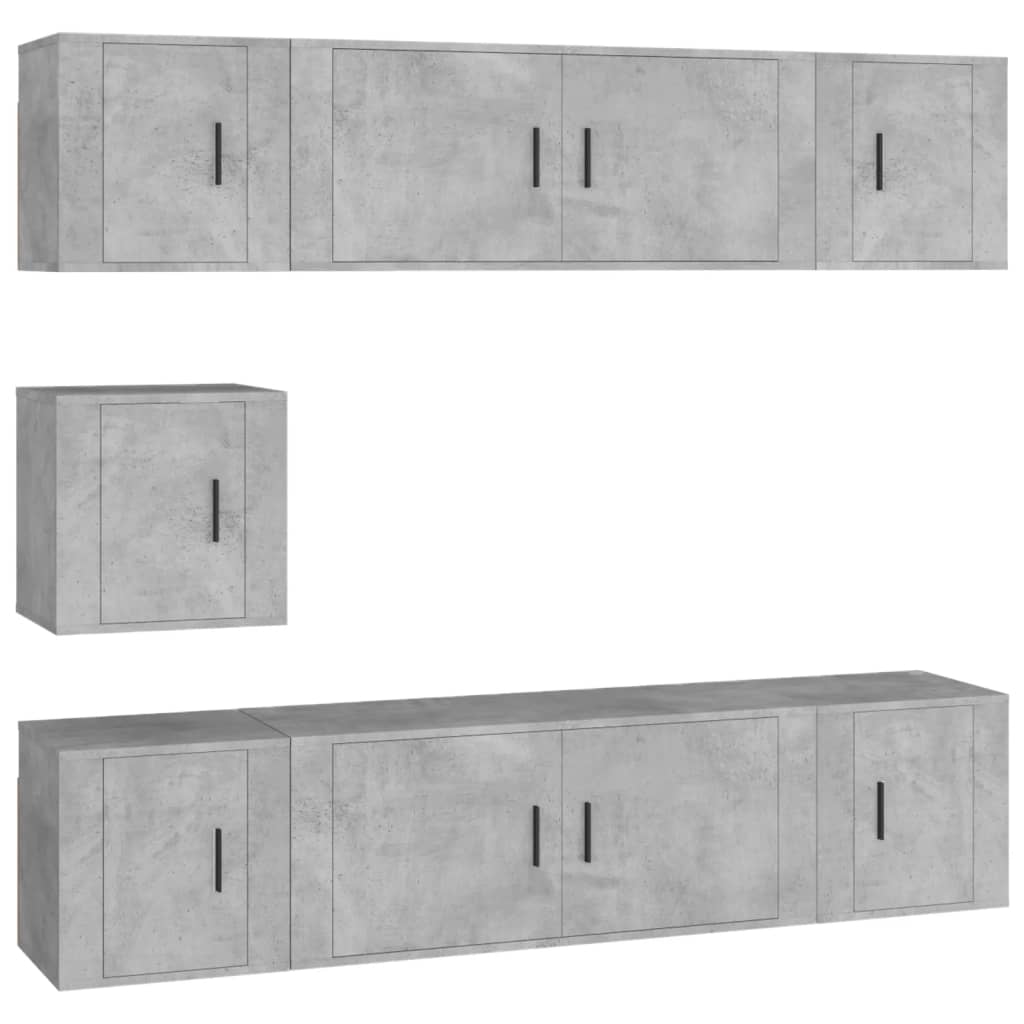 Set dulapuri TV, 7 piese, gri beton, lemn prelucrat GartenMobel Dekor