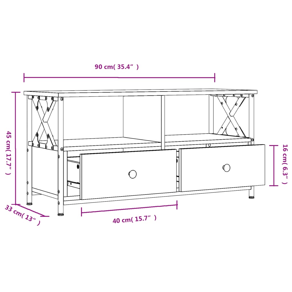 Comodă TV, stejar sonoma, 90x33x45 cm, lemn prelucrat & fier GartenMobel Dekor