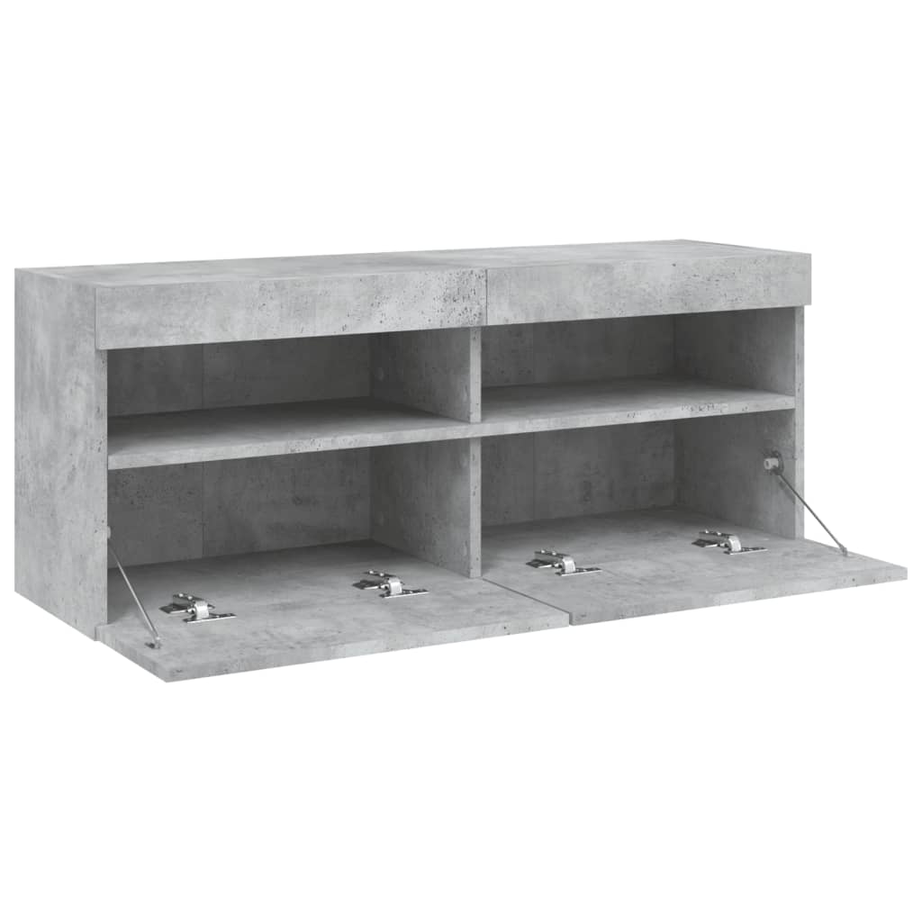 Comodă TV de perete cu lumini LED, gri beton, 100x30x40 cm GartenMobel Dekor