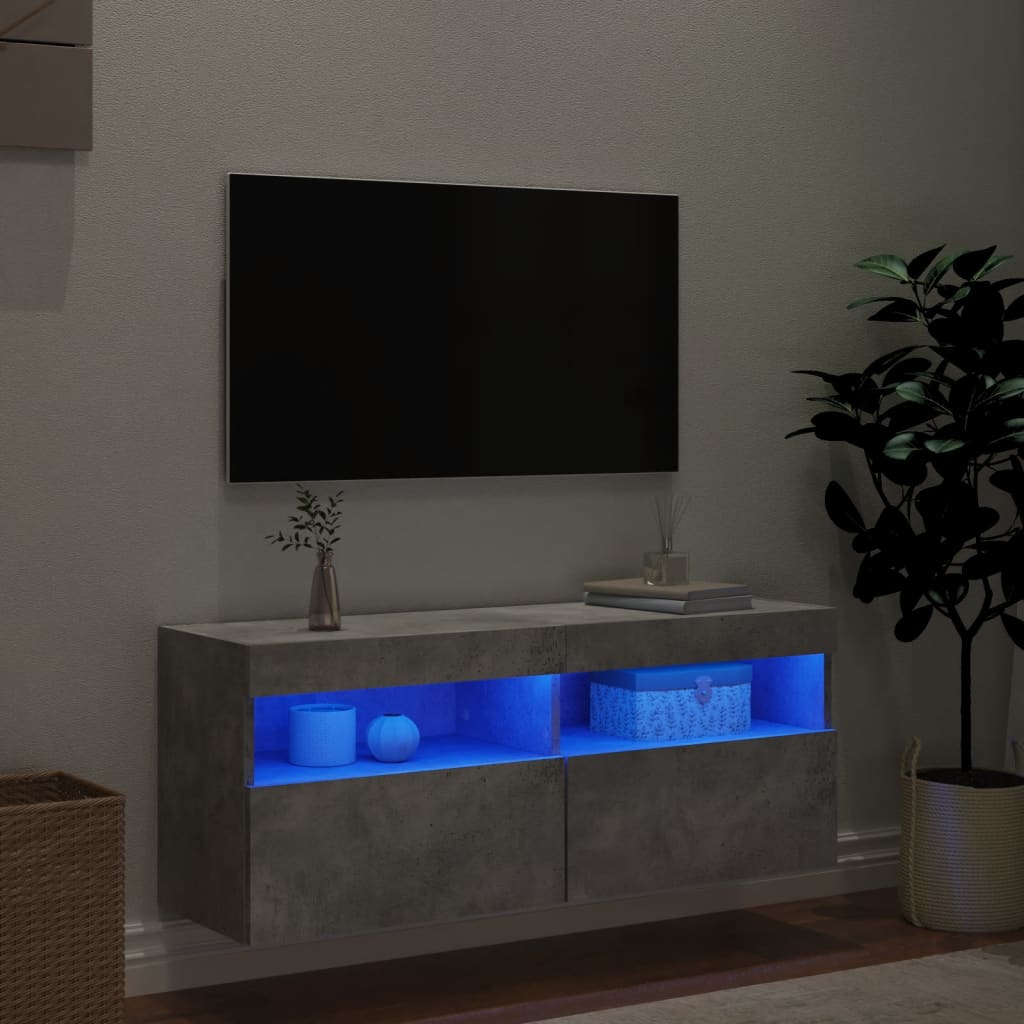 Comodă TV de perete cu lumini LED, gri beton, 100x30x40 cm GartenMobel Dekor