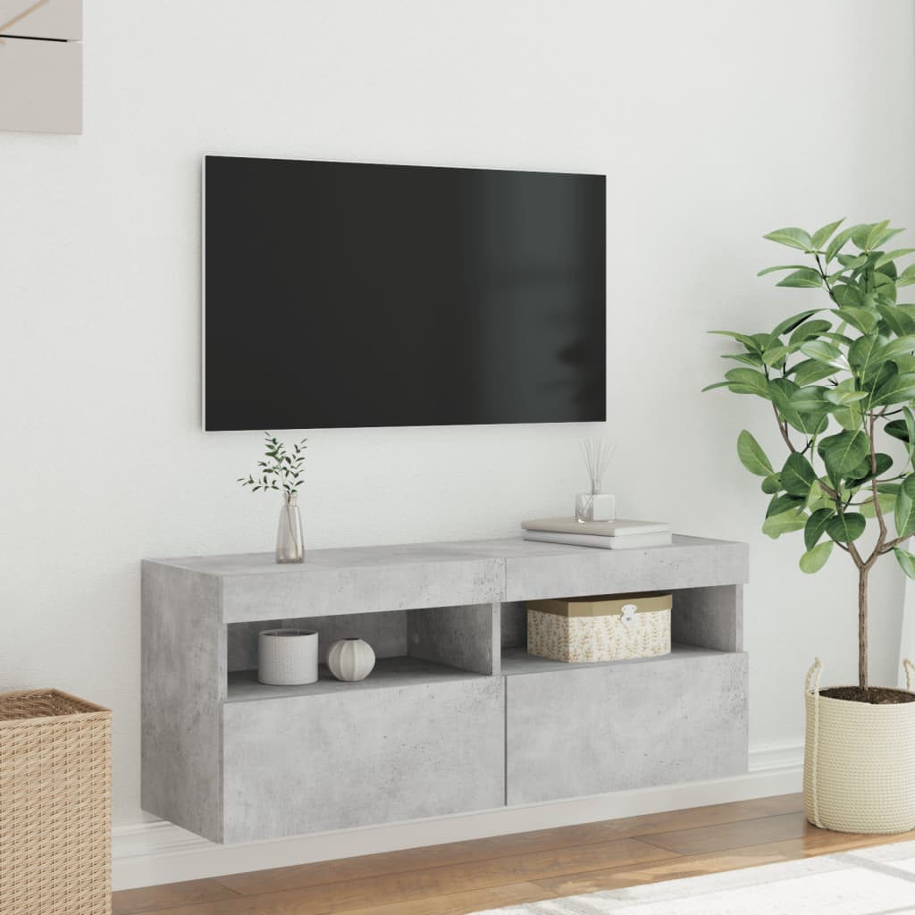 Comodă TV de perete cu lumini LED, gri beton, 100x30x40 cm GartenMobel Dekor