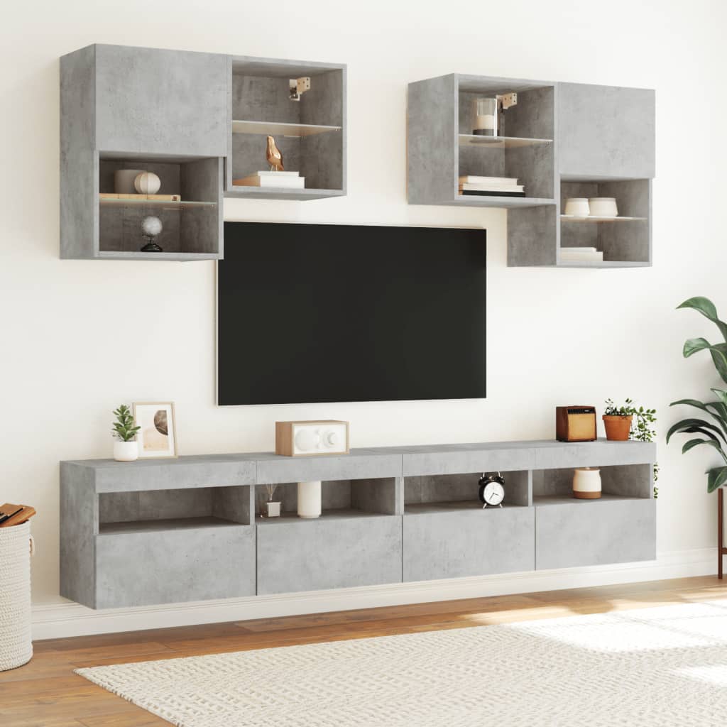 Comodă TV de perete cu lumini LED, gri beton, 100x30x40 cm GartenMobel Dekor