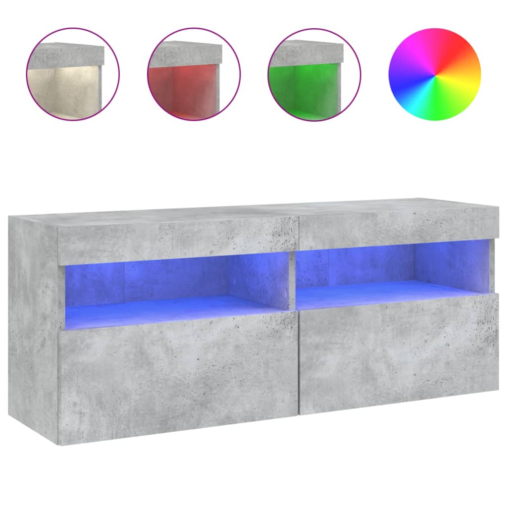Comodă TV de perete cu lumini LED, gri beton, 100x30x40 cm GartenMobel Dekor