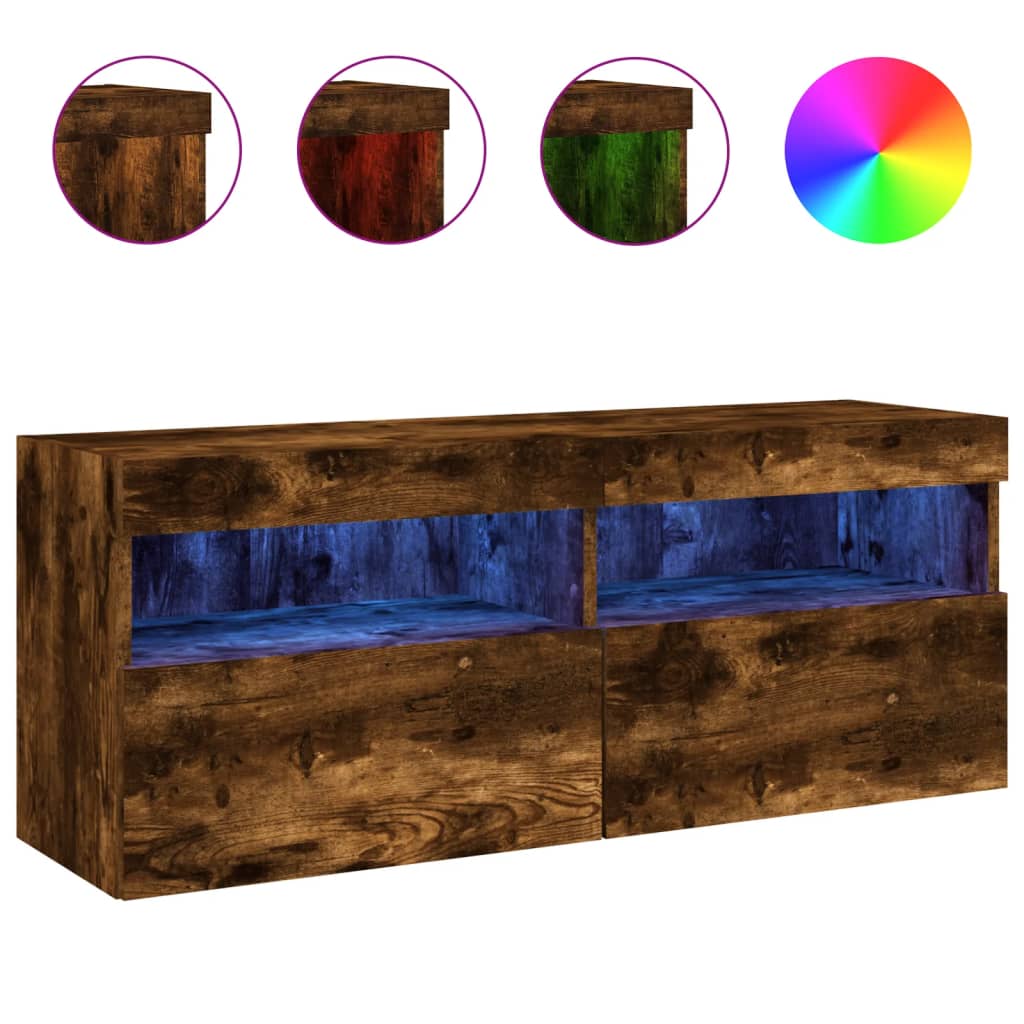 Comodă TV de perete cu lumini LED, stejar fumuriu, 100x30x40 cm GartenMobel Dekor