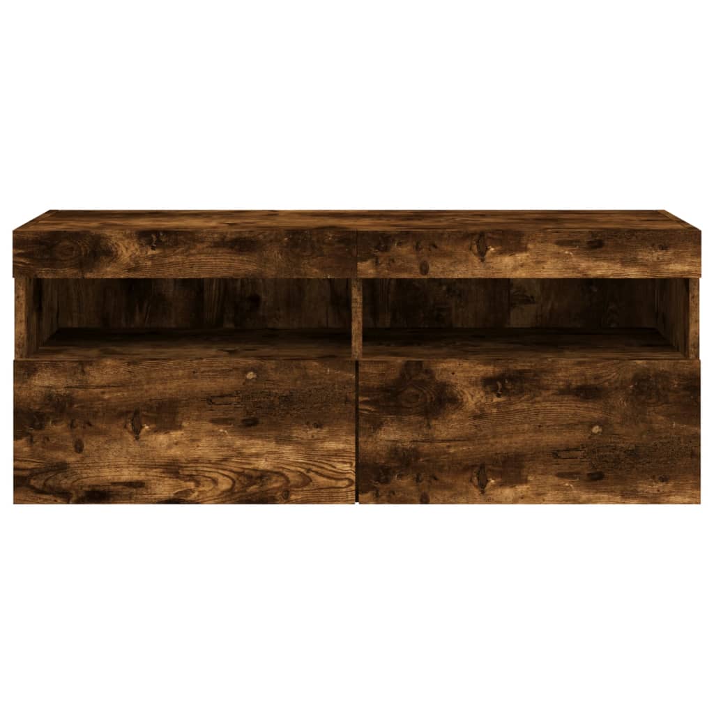Comodă TV de perete cu lumini LED, stejar fumuriu, 100x30x40 cm GartenMobel Dekor