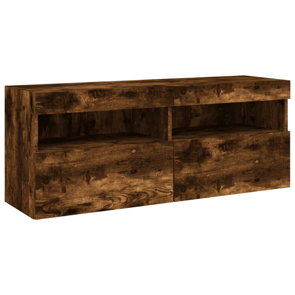 Comodă TV de perete cu lumini LED, stejar fumuriu, 100x30x40 cm GartenMobel Dekor