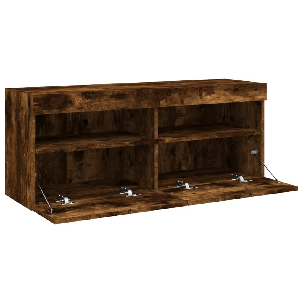 Comodă TV de perete cu lumini LED, stejar fumuriu, 100x30x40 cm GartenMobel Dekor