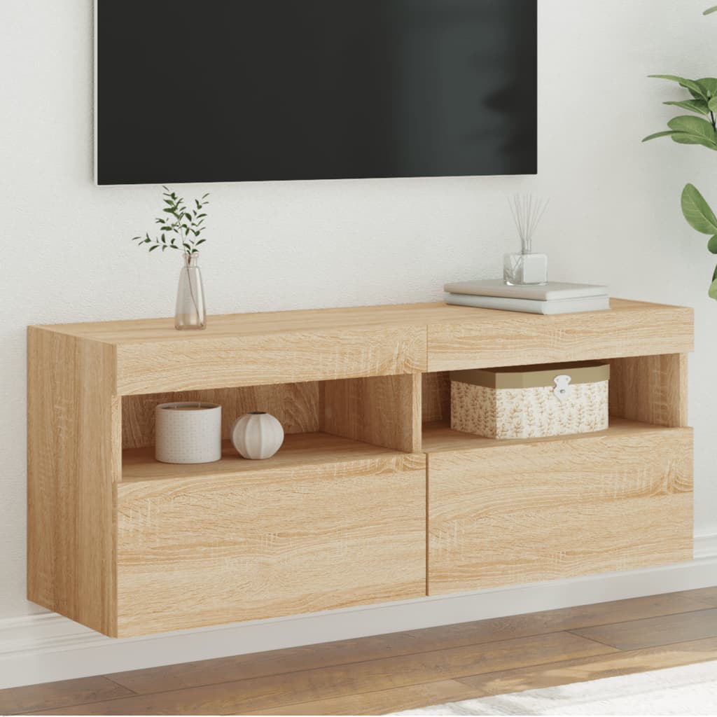 Comodă TV de perete cu lumini LED, stejar sonoma, 100x30x40 cm GartenMobel Dekor