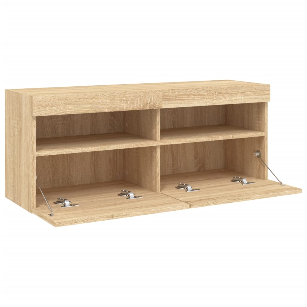 Comodă TV de perete cu lumini LED, stejar sonoma, 100x30x40 cm GartenMobel Dekor