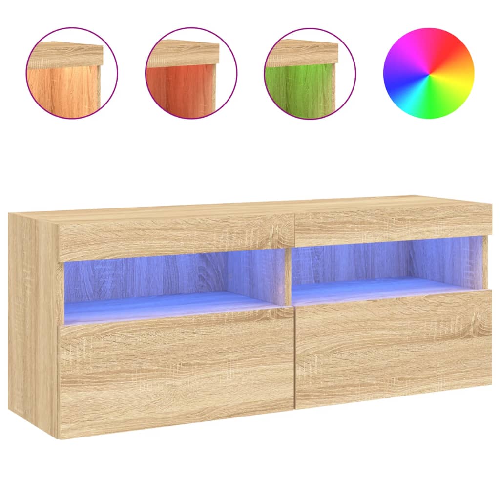 Comodă TV de perete cu lumini LED, stejar sonoma, 100x30x40 cm GartenMobel Dekor