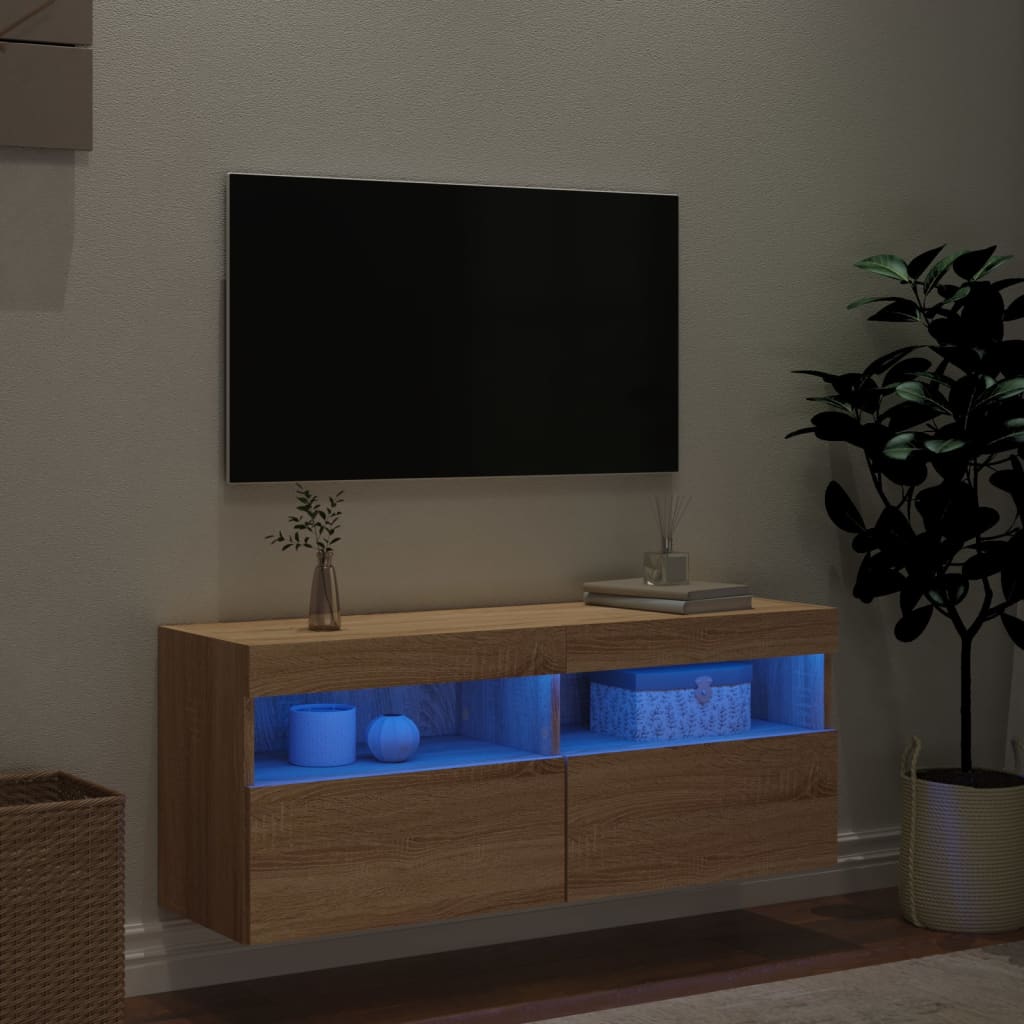 Comodă TV de perete cu lumini LED, stejar sonoma, 100x30x40 cm GartenMobel Dekor