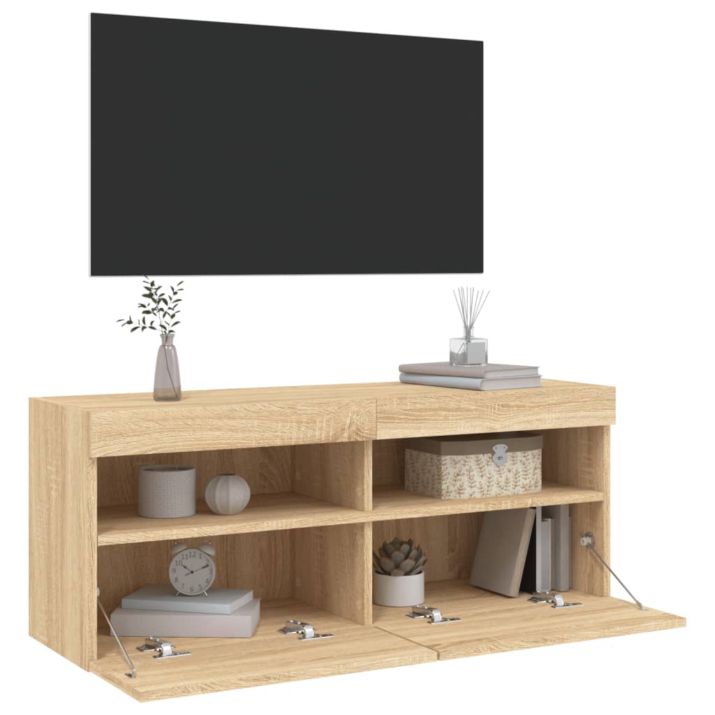 Comodă TV de perete cu lumini LED, stejar sonoma, 100x30x40 cm GartenMobel Dekor
