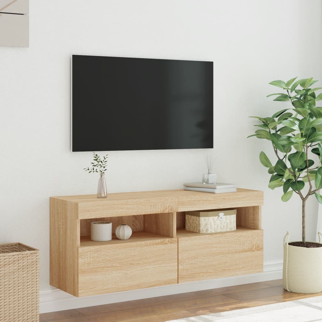 Comodă TV de perete cu lumini LED, stejar sonoma, 100x30x40 cm GartenMobel Dekor