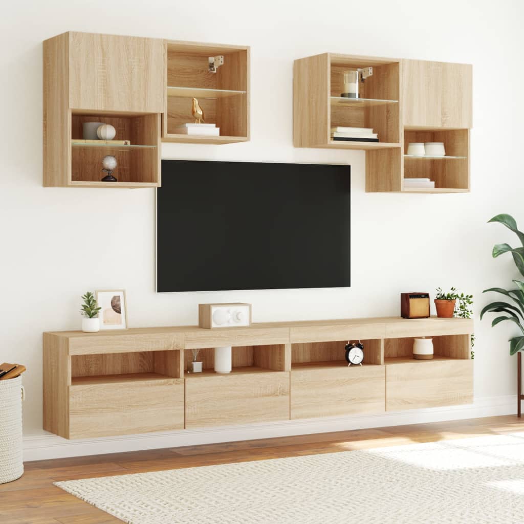 Comodă TV de perete cu lumini LED, stejar sonoma, 100x30x40 cm GartenMobel Dekor