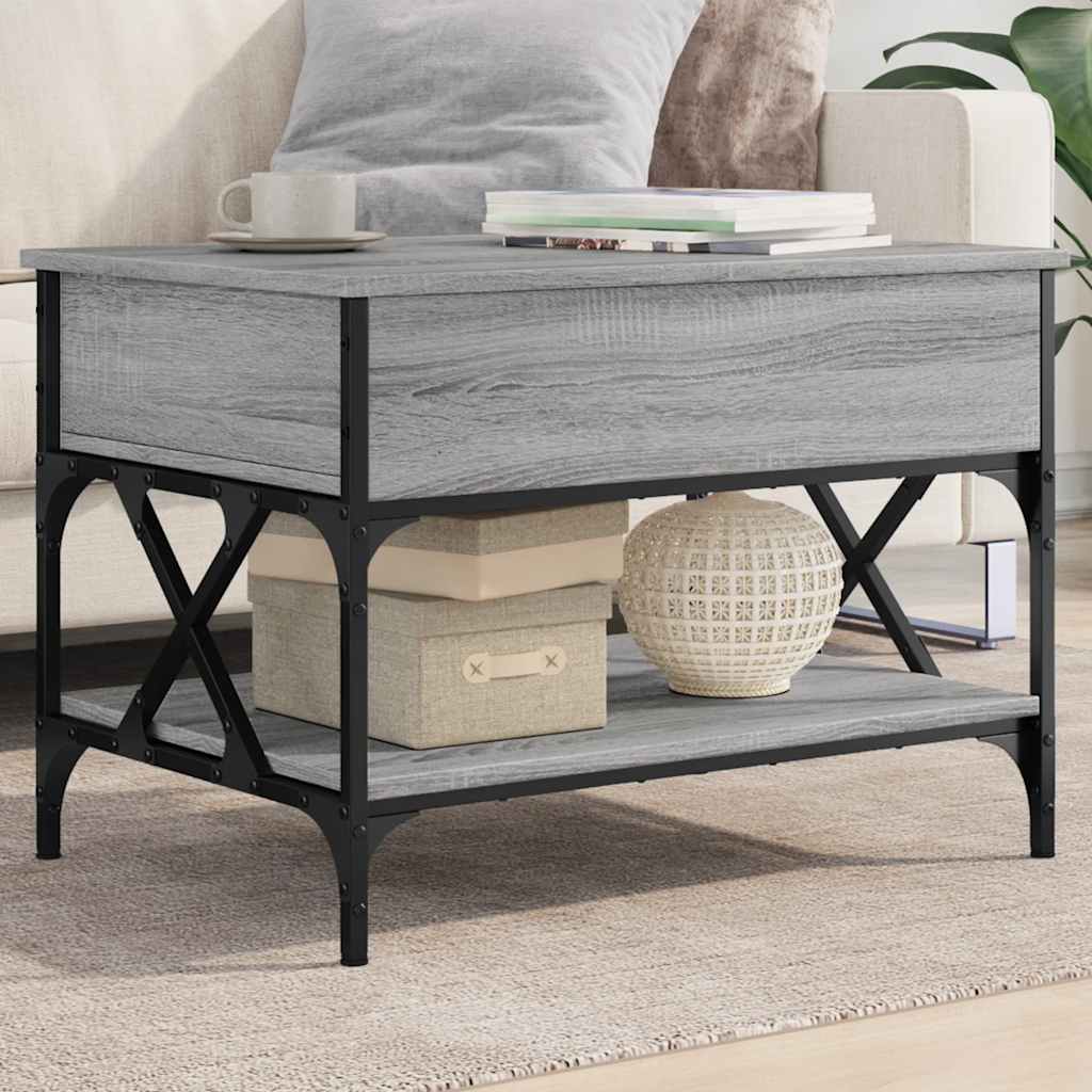 Măsuță de cafea sonoma gri 70x50x50 cm lemn prelucrat și metal GartenMobel Dekor