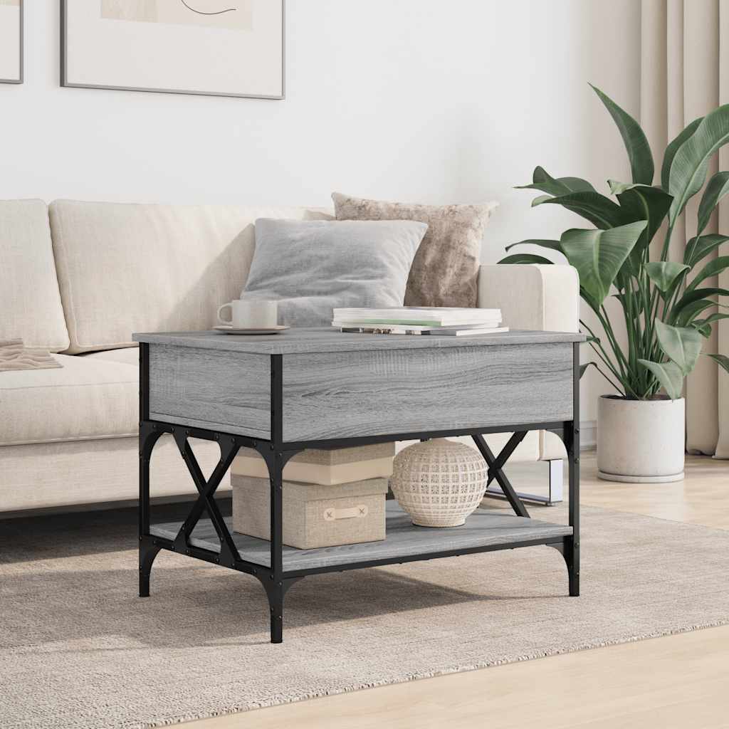 Măsuță de cafea sonoma gri 70x50x50 cm lemn prelucrat și metal GartenMobel Dekor